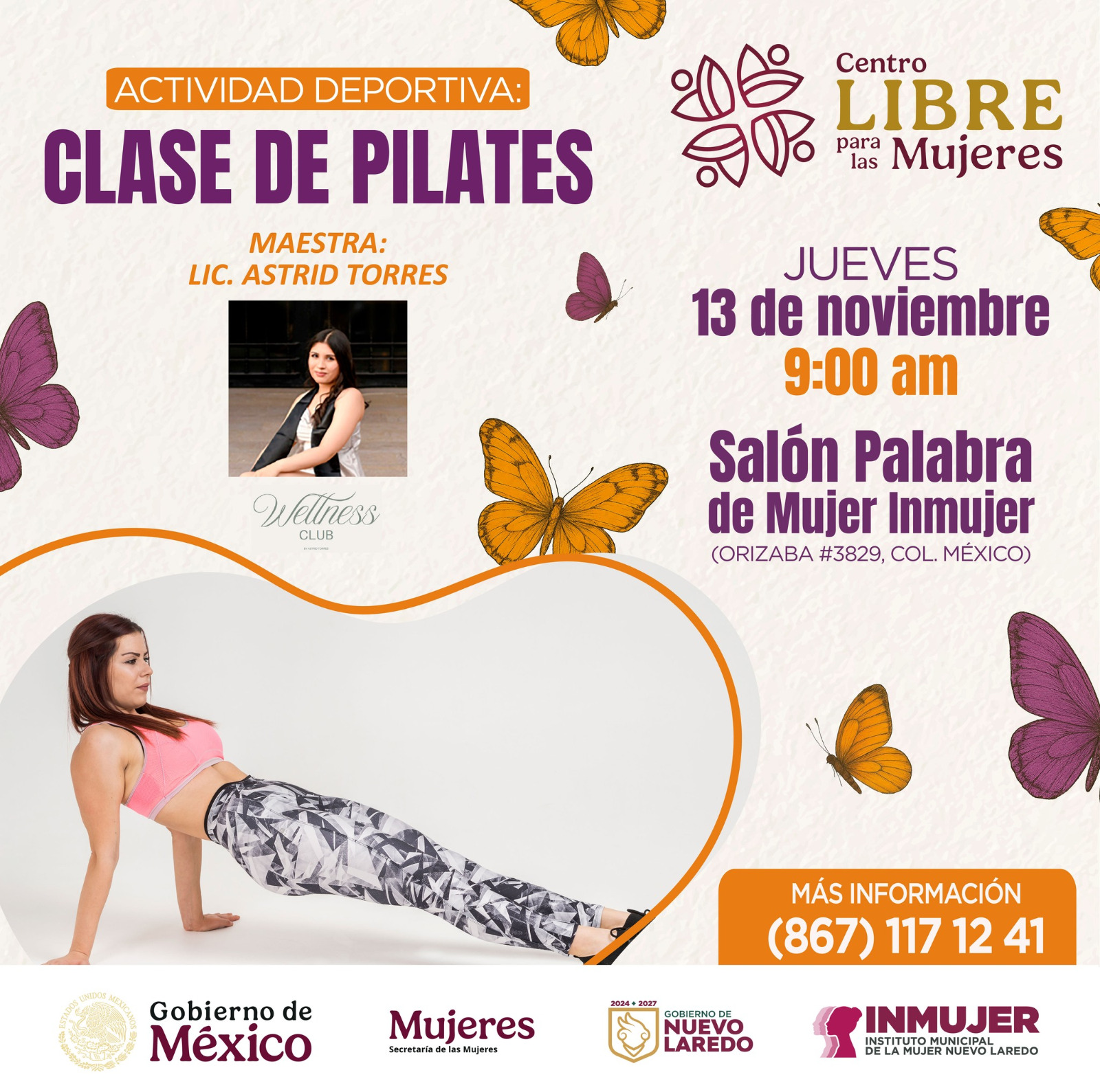Invitan a mujeres a clases de Pilates como parte de la Cartelera Naranja de Inmujer