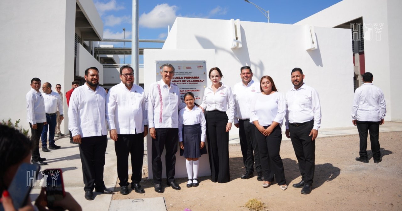 Visitan gobernador y Carmen Lilia Facultad de Comercio, e inauguran primaria en breve gira